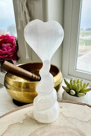 Raw Selenite Spiral Heart Tower