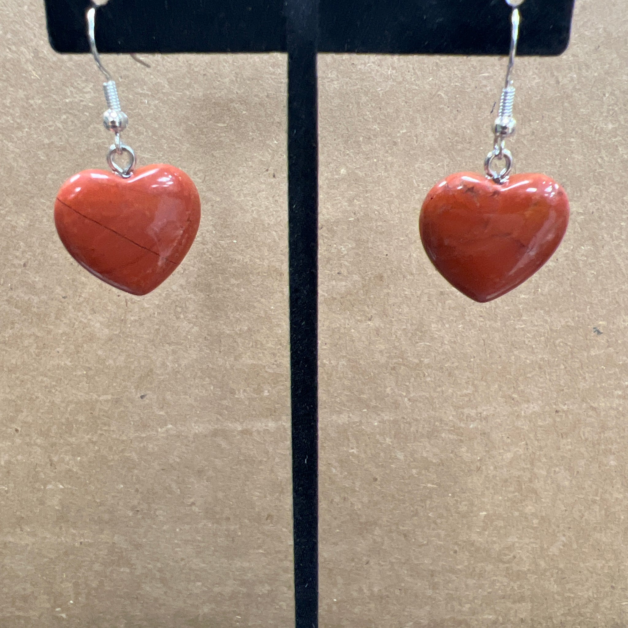 CS190 - Heart Red Jasper Earrings Silver Plated