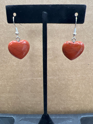 CS190 - Heart Red Jasper Earrings Silver Plated