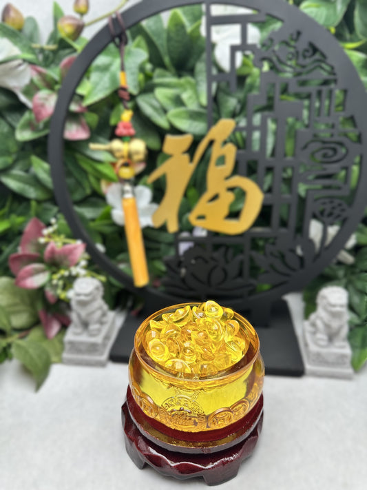 Feng Shui Golden Treasure Bowl with Golden Ingots