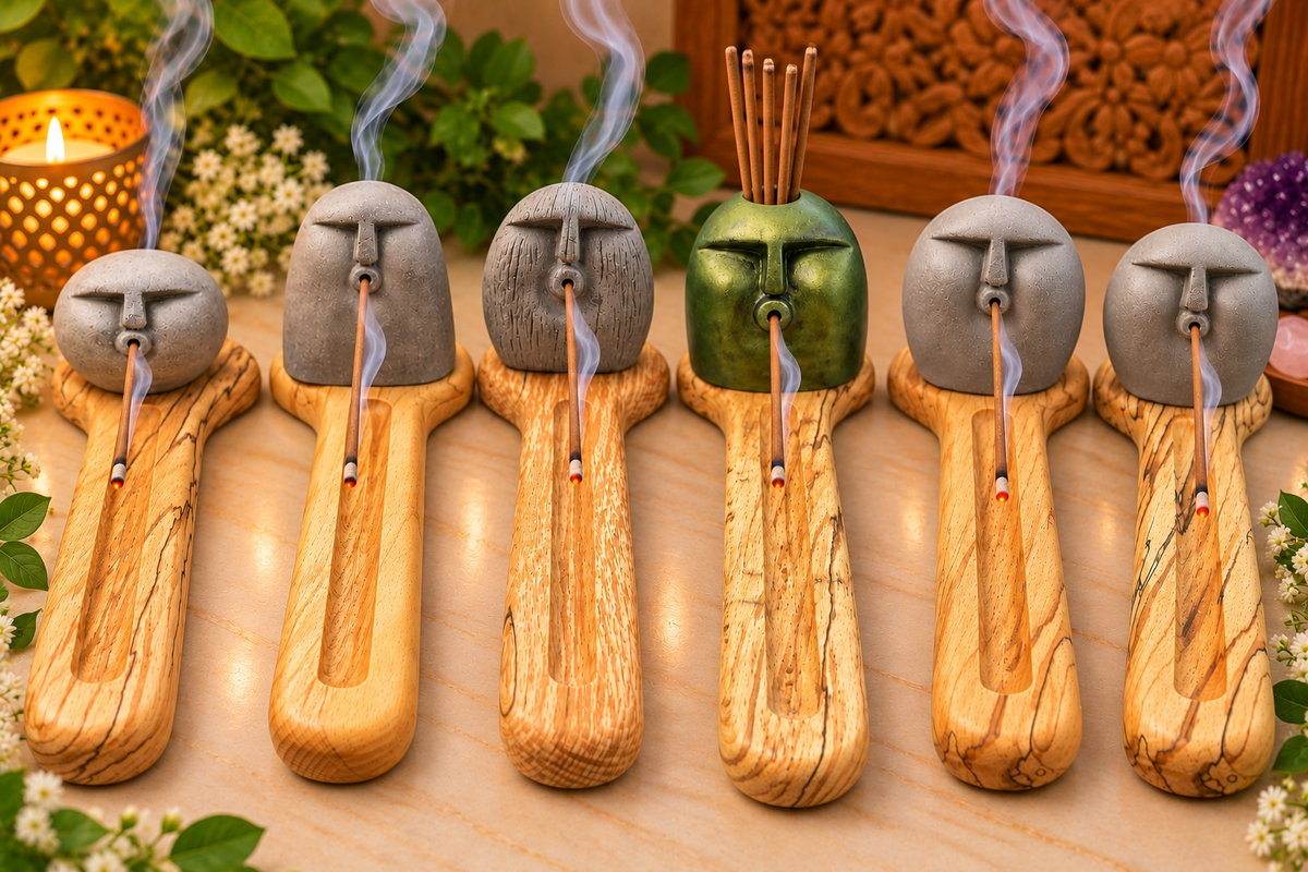 Mystic Ancestral Head Collection Incense Holder With Wooden Base
