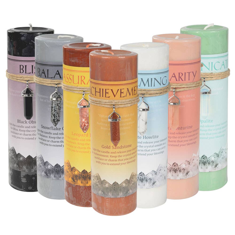 Pillar Candle with Energy Crystal Pendant