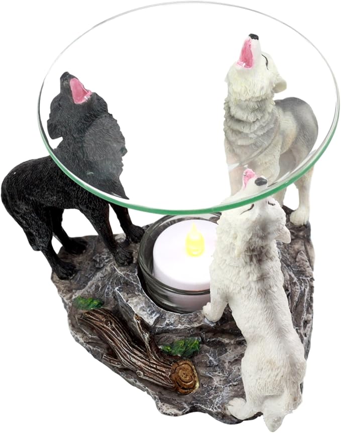 Moonlight Three Howling Wolves Oil Warmer