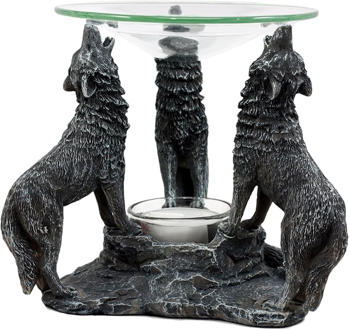Moonlight Three Howling Wolves Oil Warmer