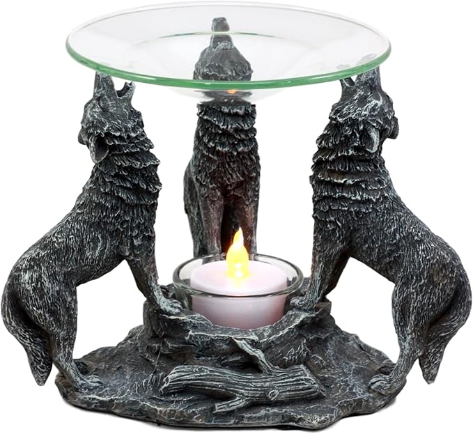 Moonlight Three Howling Wolves Oil Warmer