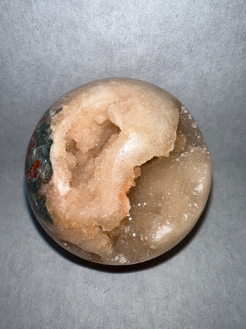 TMY523 - Druzy Sphere Pink Amethyst With Jasper Inclusions with Stand 4"