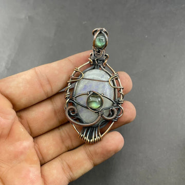 Rainbow Moonstone and  Labradorite Copper Pendant
