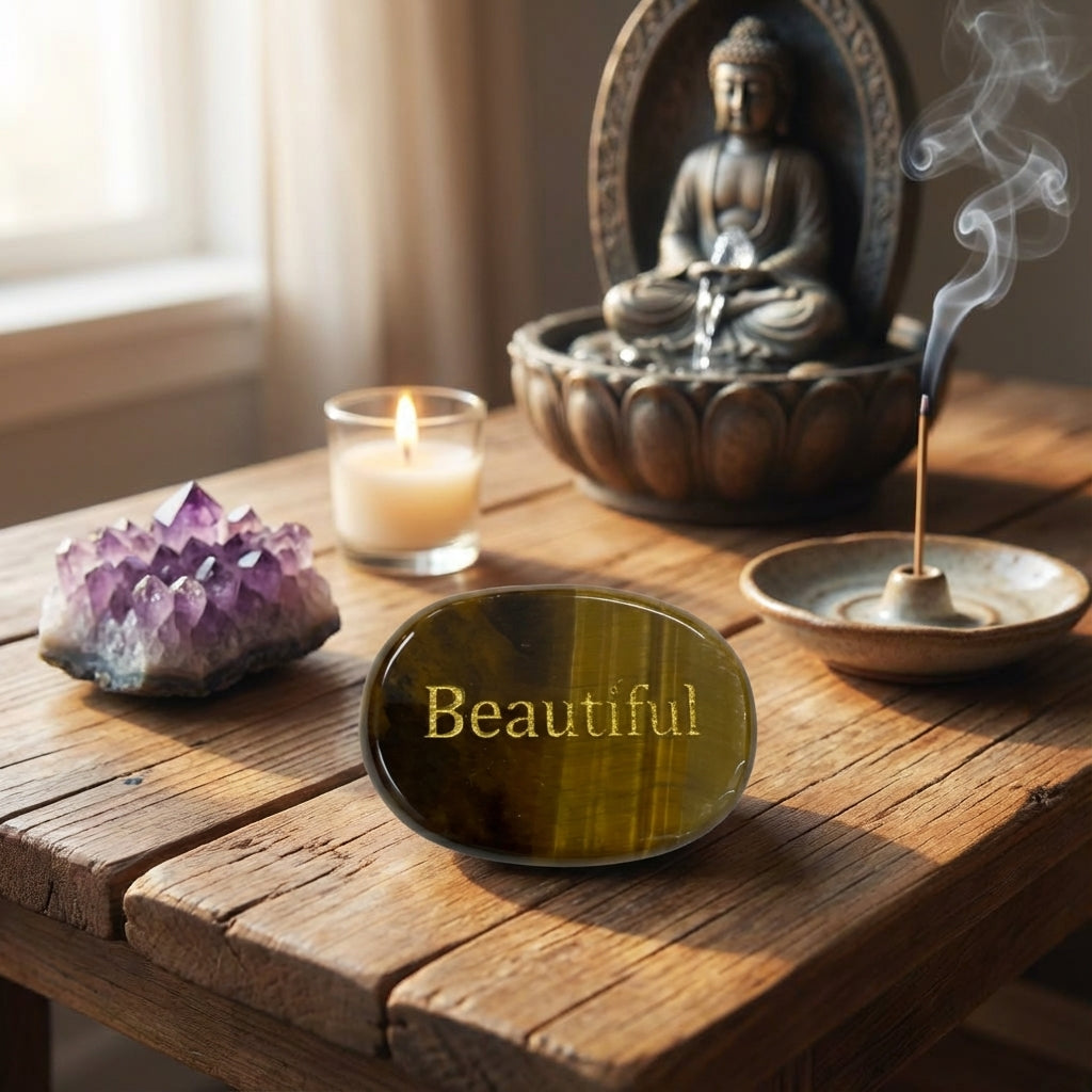Piedra semipreciosa con palabra grabada