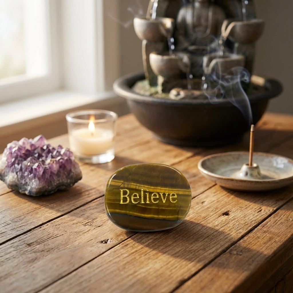 Piedra semipreciosa con palabra grabada