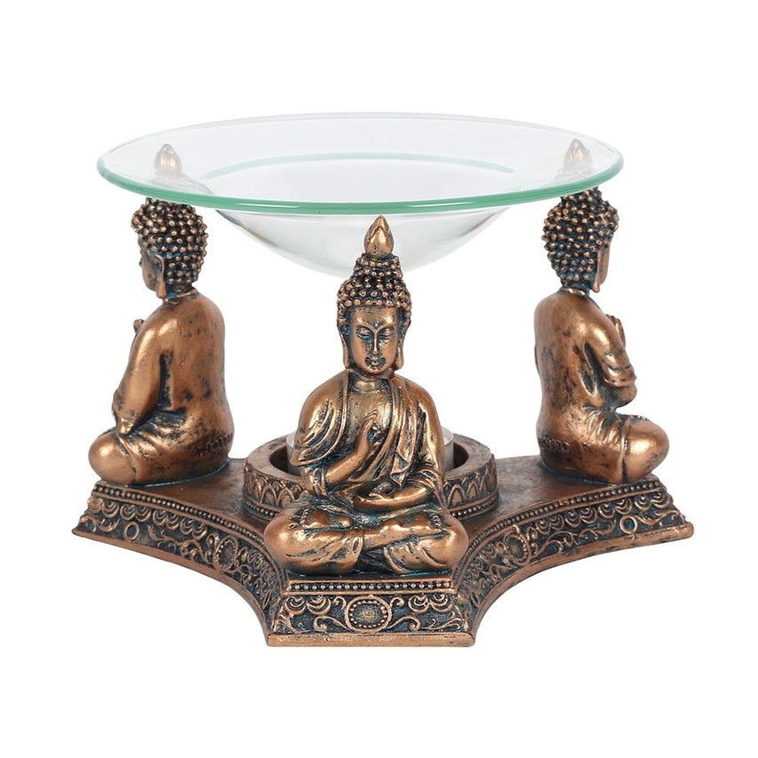 Quemador de aceite y calentador de cera de Buda de bronce
