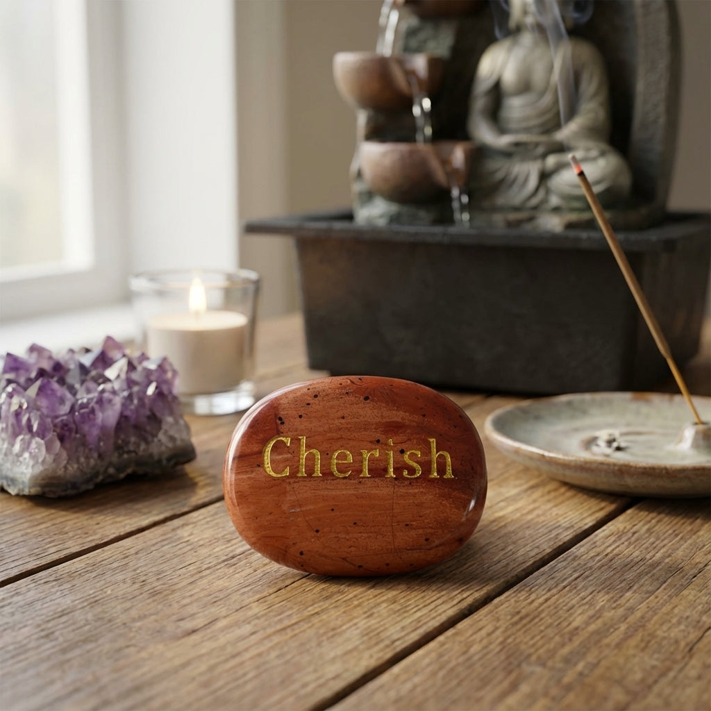 Piedra semipreciosa con palabra grabada