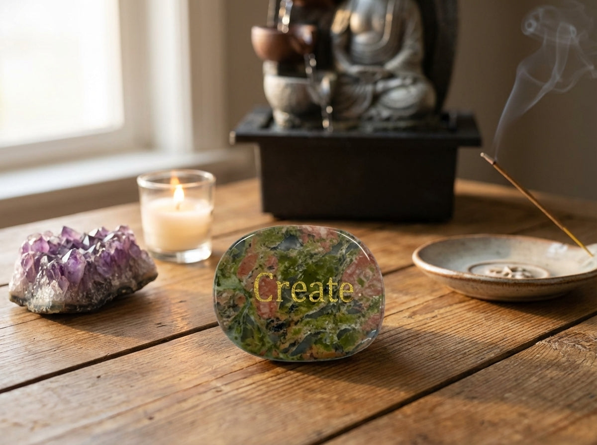 Piedra semipreciosa con palabra grabada