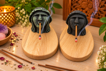 Mystic Enchanted Witch Incense Holder With Wooden Base