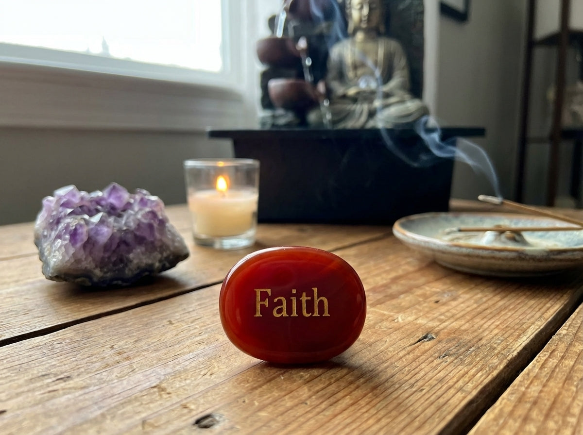 Piedra semipreciosa con palabra grabada