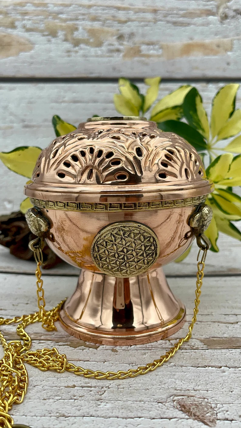 Flower of Life Tibetan Copper Hanging Censer Burner