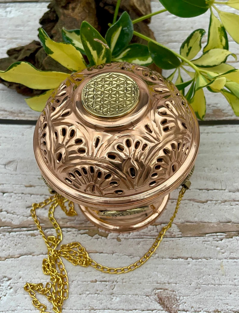 Flower of Life Tibetan Copper Hanging Censer Burner