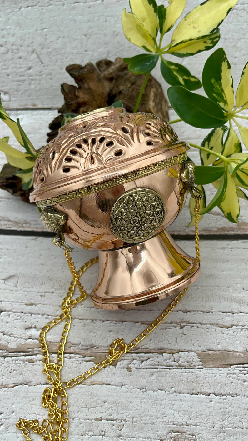 Flower of Life Tibetan Copper Hanging Censer Burner