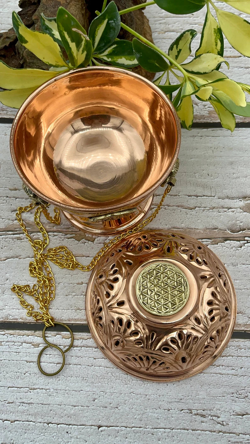 Flower of Life Tibetan Copper Hanging Censer Burner