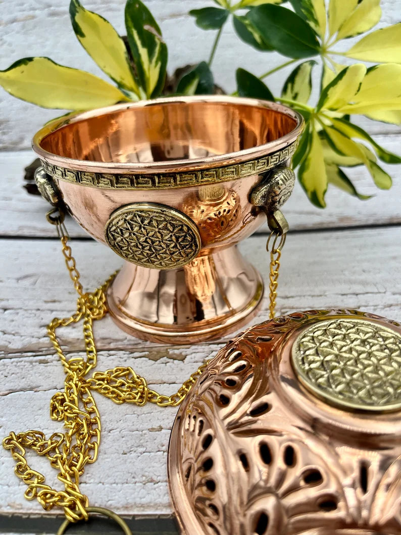 Flower of Life Tibetan Copper Hanging Censer Burner