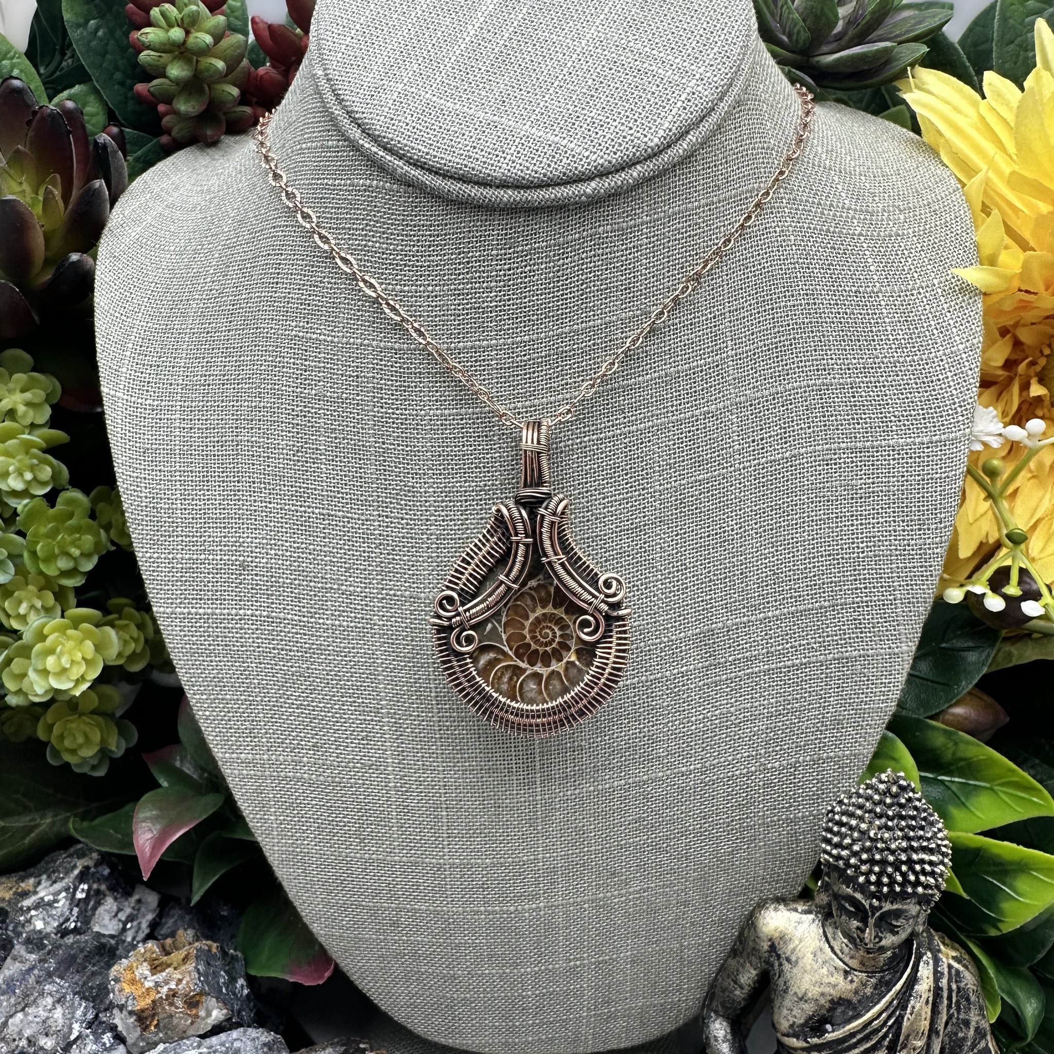 Ammonite Fossil Copper Pendant