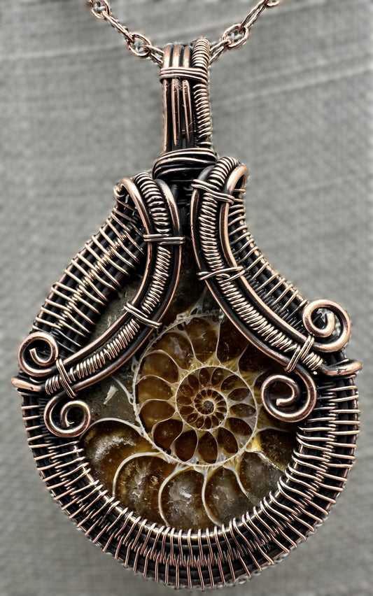 Ammonite Fossil Copper Pendant