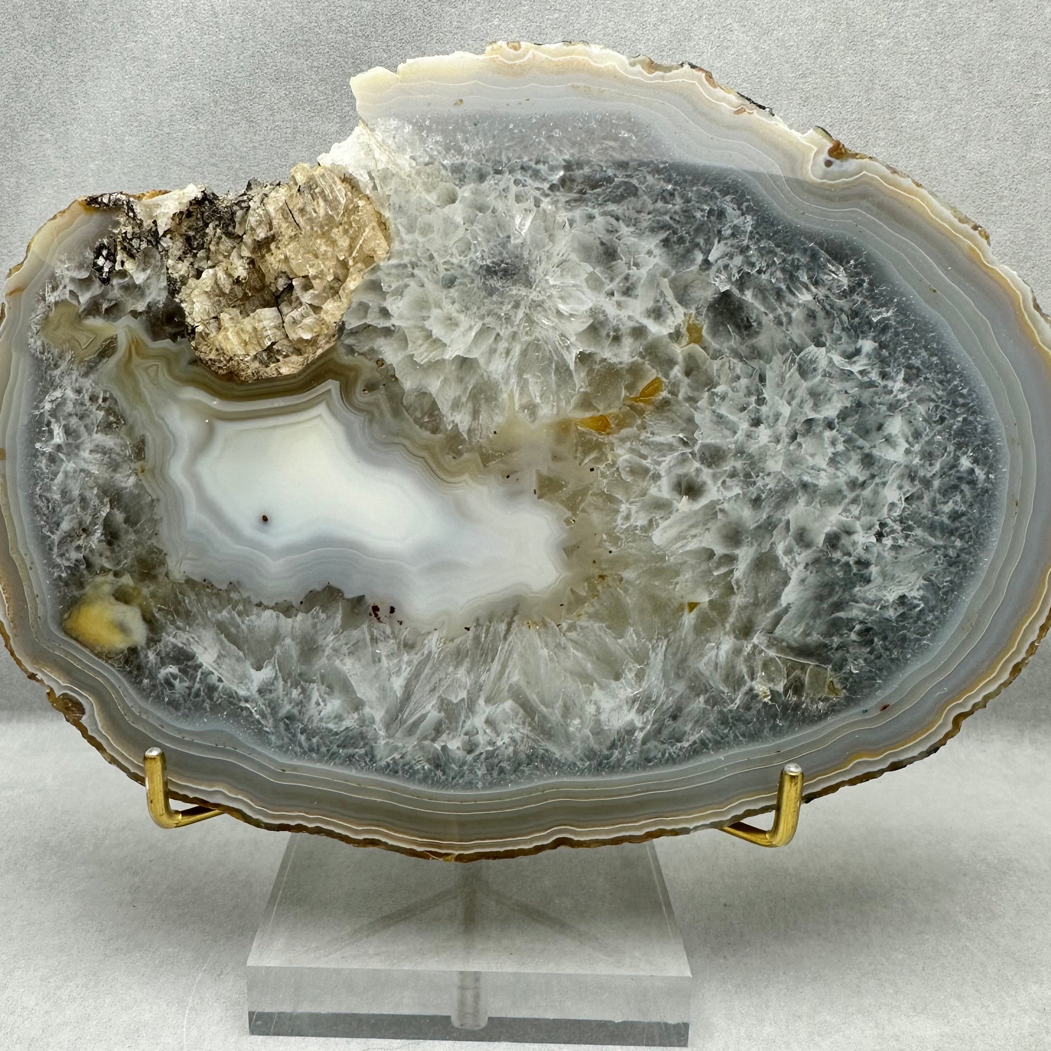Grey Lace Agate Slab with Calcite Deposit