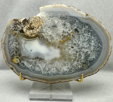 Grey Lace Agate Slab with Calcite Deposit