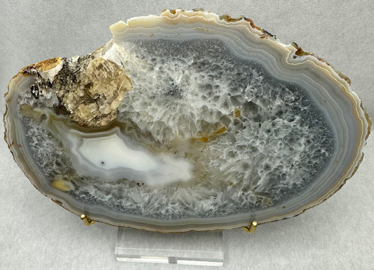 Grey Lace Agate Slab with Calcite Deposit