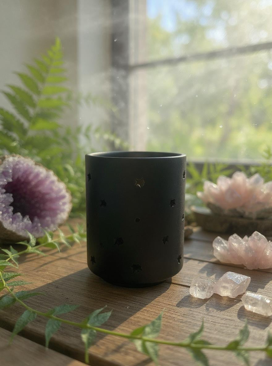 Candelabro pequeño de té con forma de luna mística negra recortada