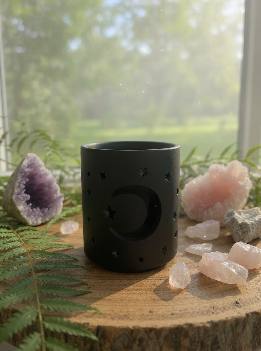 Candelabro pequeño de té con forma de luna mística negra recortada