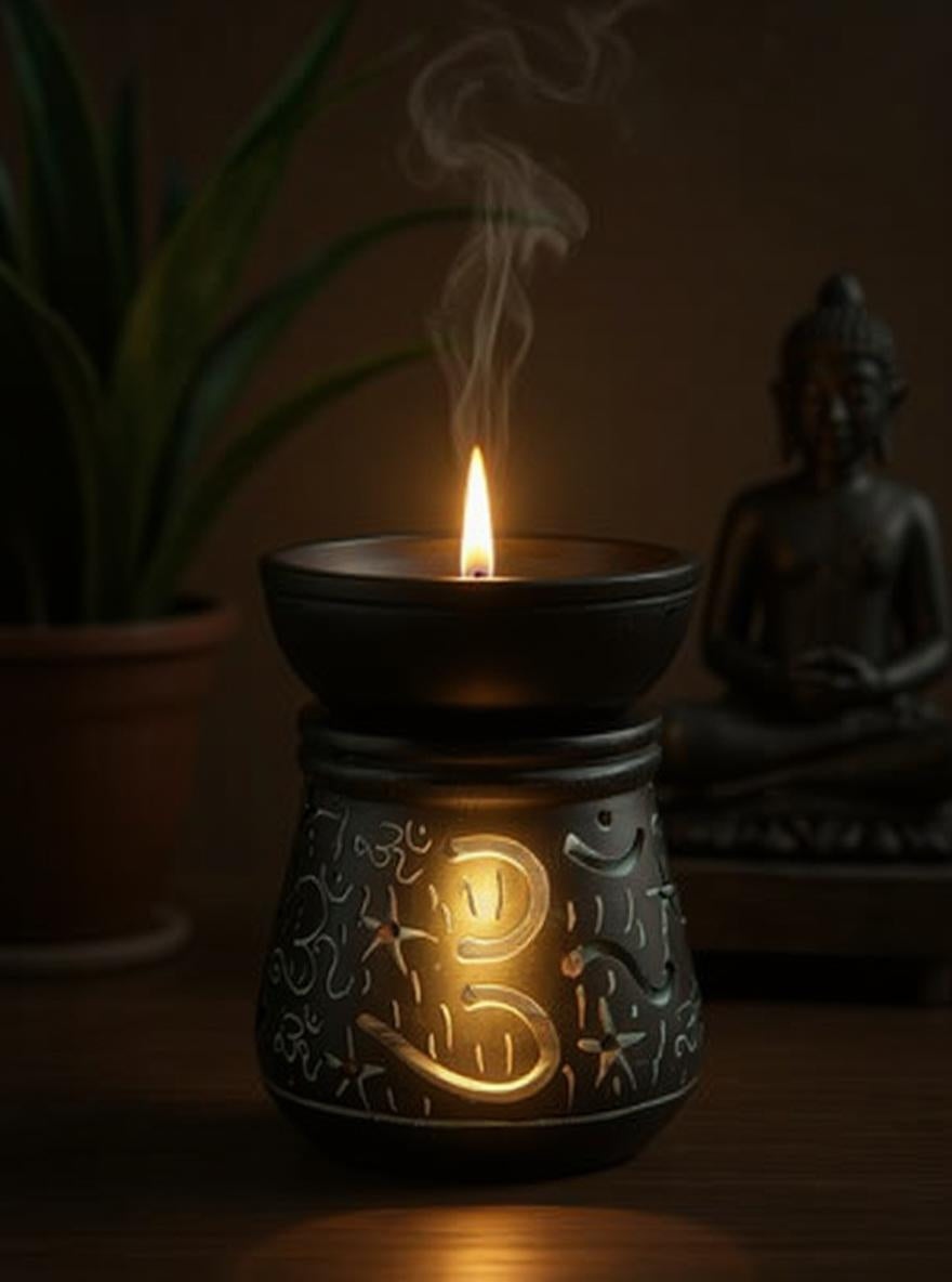 Black Soapstone Om Symbol Lamp
