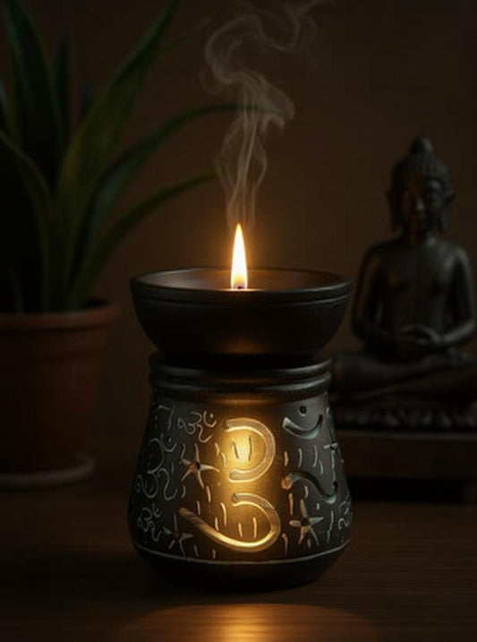 Black Soapstone Om Symbol Lamp