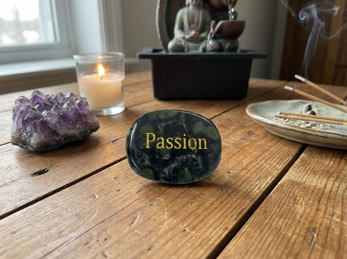 Piedra semipreciosa con palabra grabada