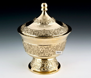BOWL33  - Carved Brass Bowl With Lid - 3.25"D, 4.75"H