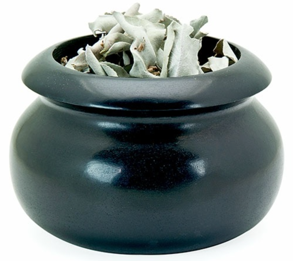 SBR92 - Black Stone Smudge Pot - 2.5' H, 4' D