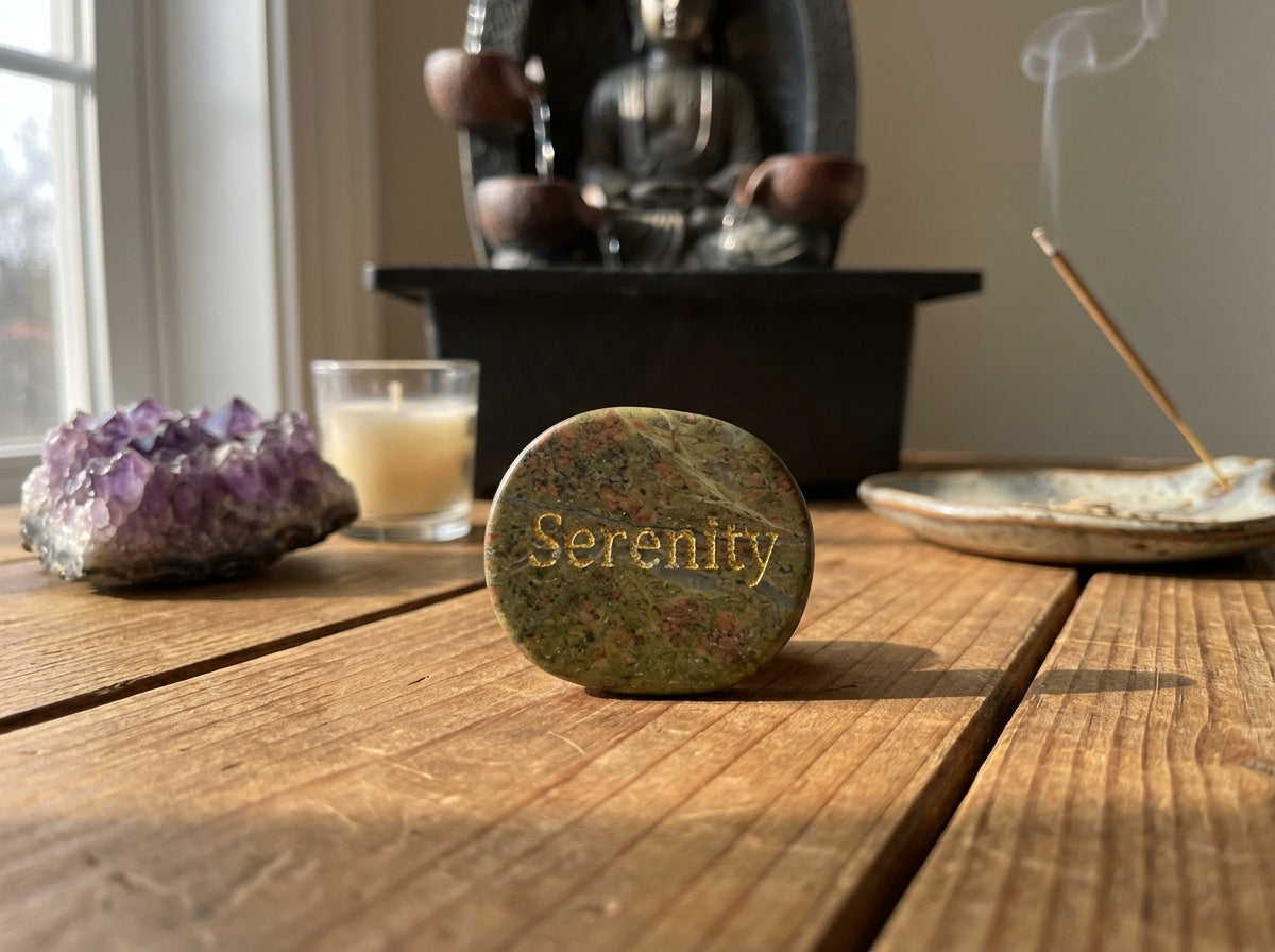 Piedra semipreciosa con palabra grabada