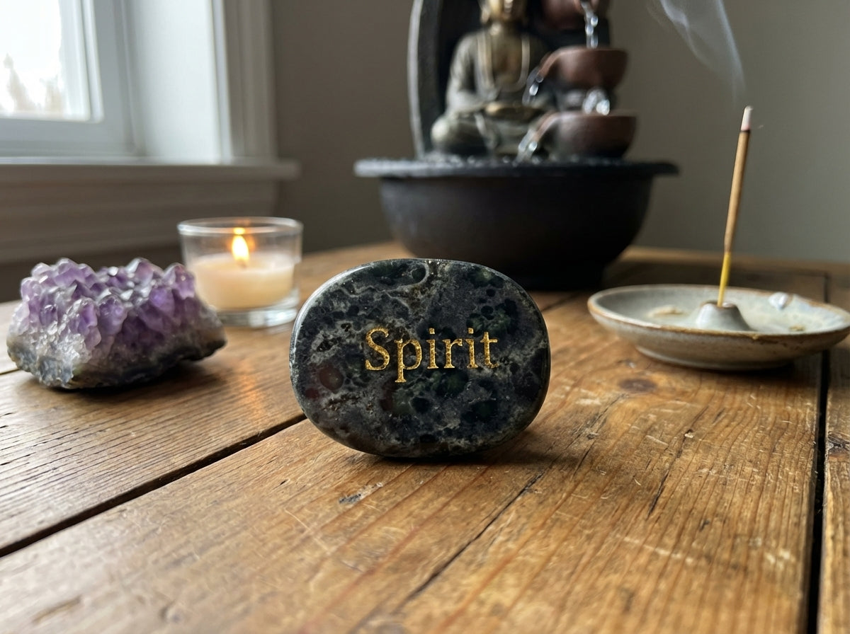 Piedra semipreciosa con palabra grabada