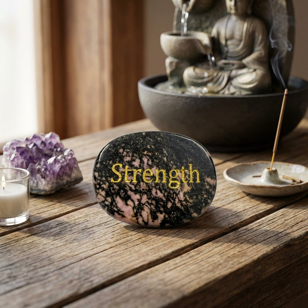 Piedra semipreciosa con palabra grabada