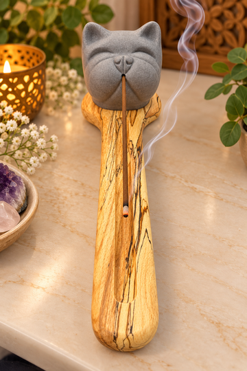 Mystic Whisper Dog Incense Holder With Wooden Base