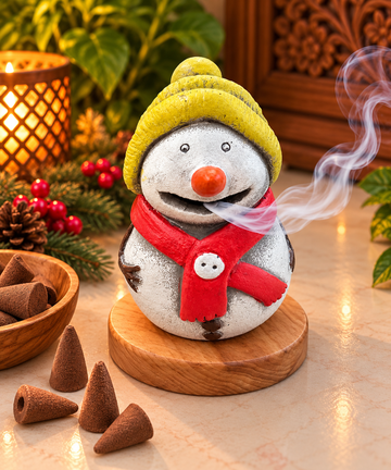 Mystic Snowman Incense Holder With Wooden Base