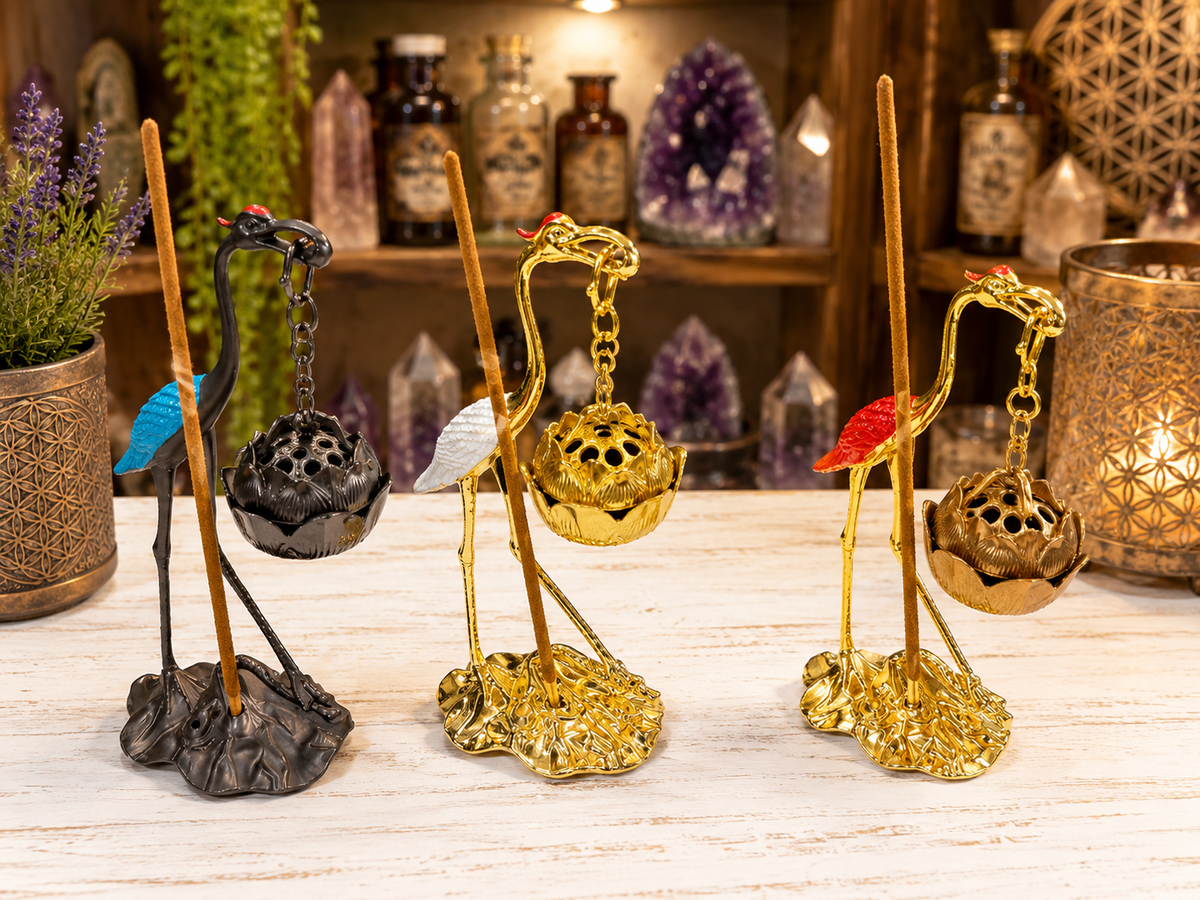 Metal Crane Incense Burner, Lotus Hanging Burner, Hanging Incense Burner, Crane Bakhoor Burner