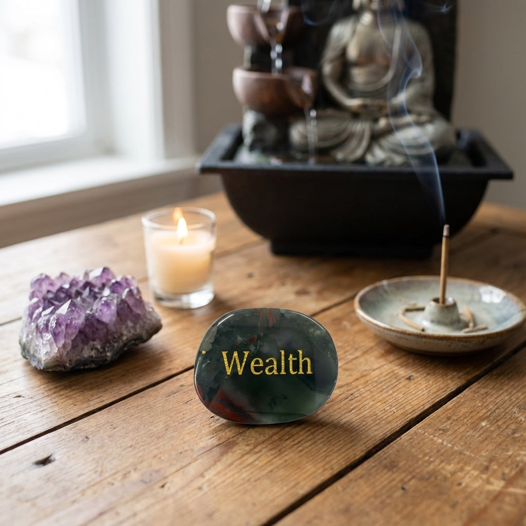 Piedra semipreciosa con palabra grabada