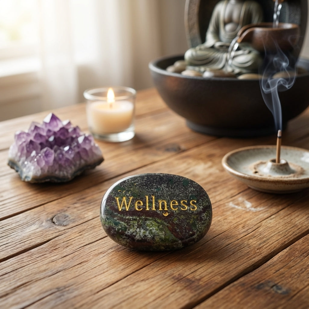 Piedra semipreciosa con palabra grabada