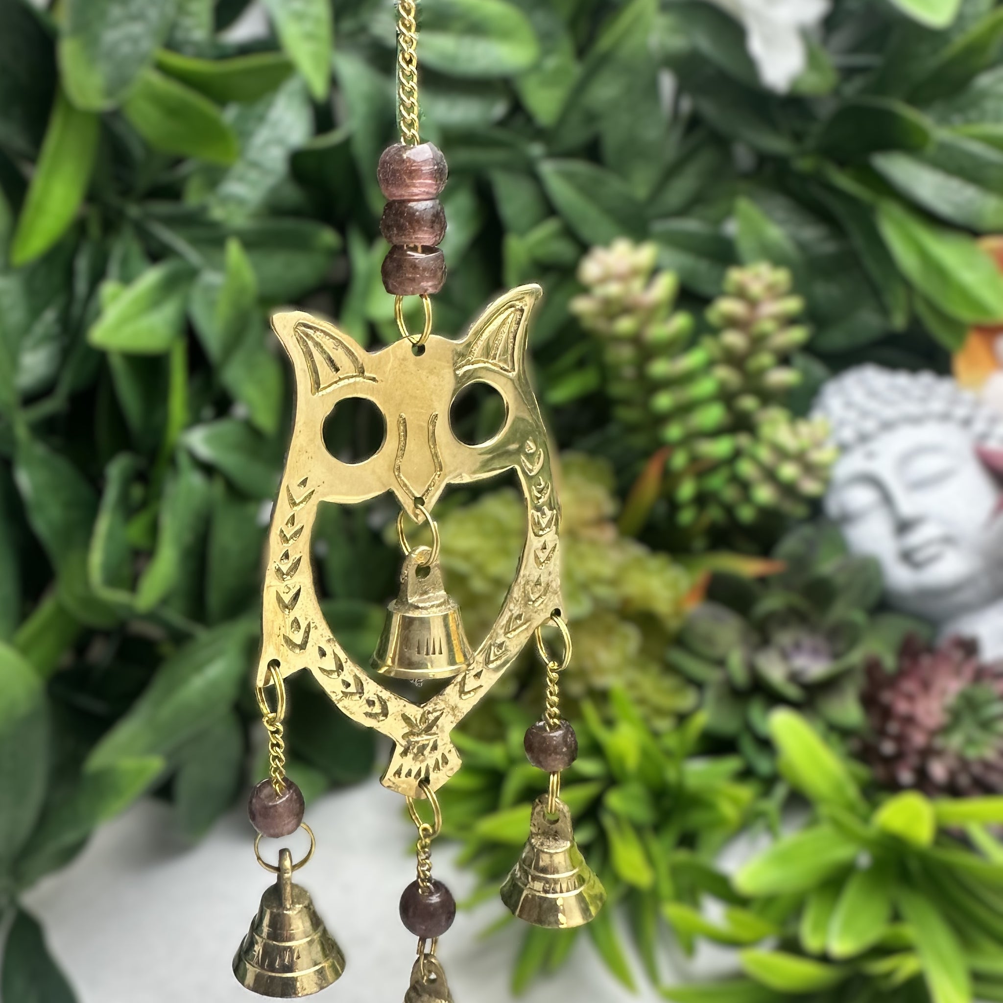 Owl Brass Chime with Beads