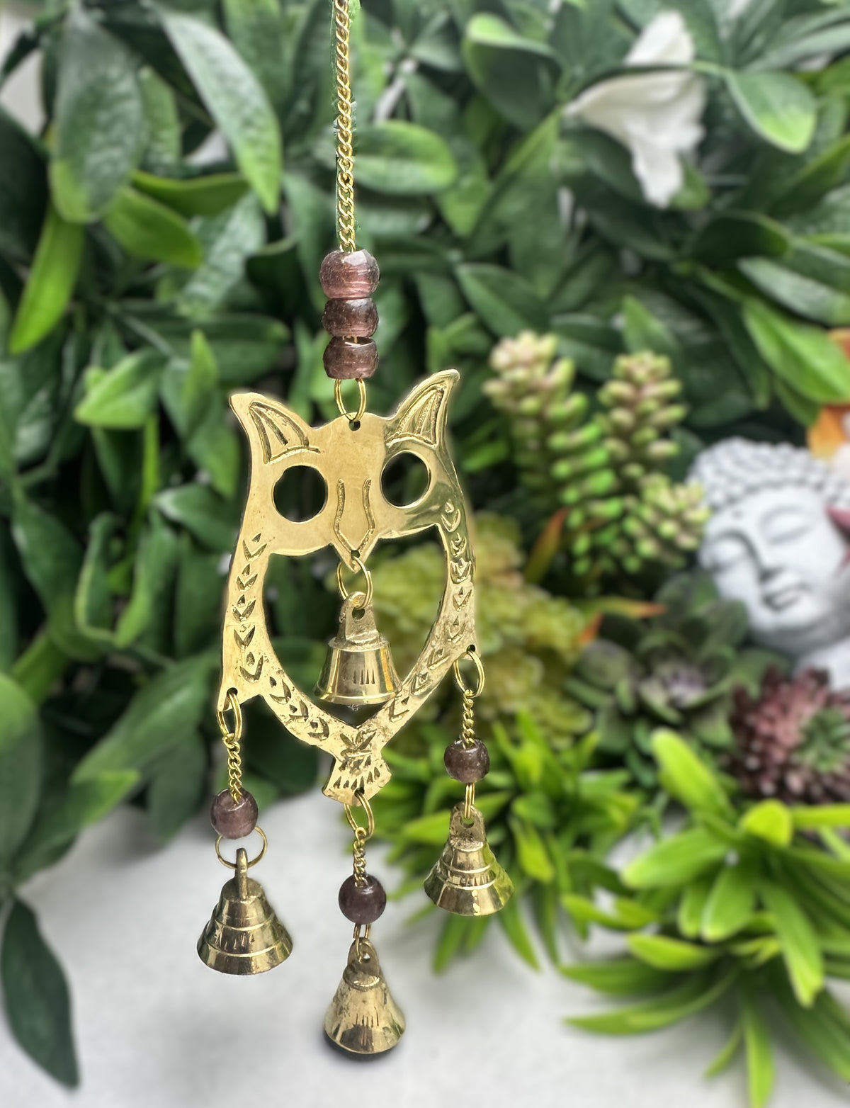 Owl Brass Chime with Beads