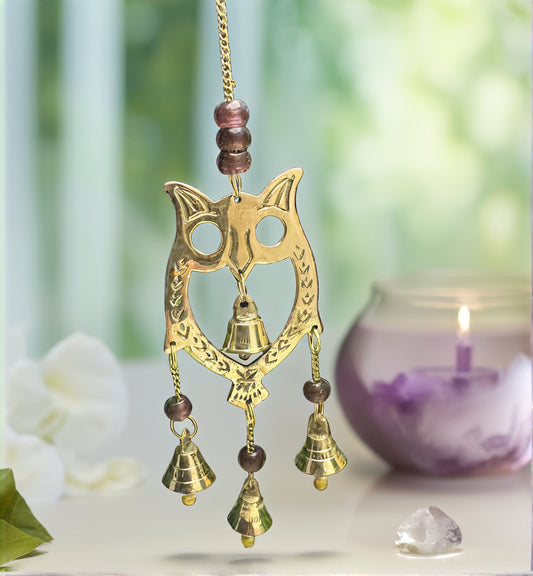 Owl Brass Chime with Beads