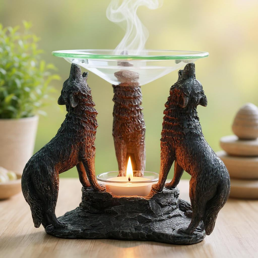 Moonlight Three Howling Wolves Oil Warmer