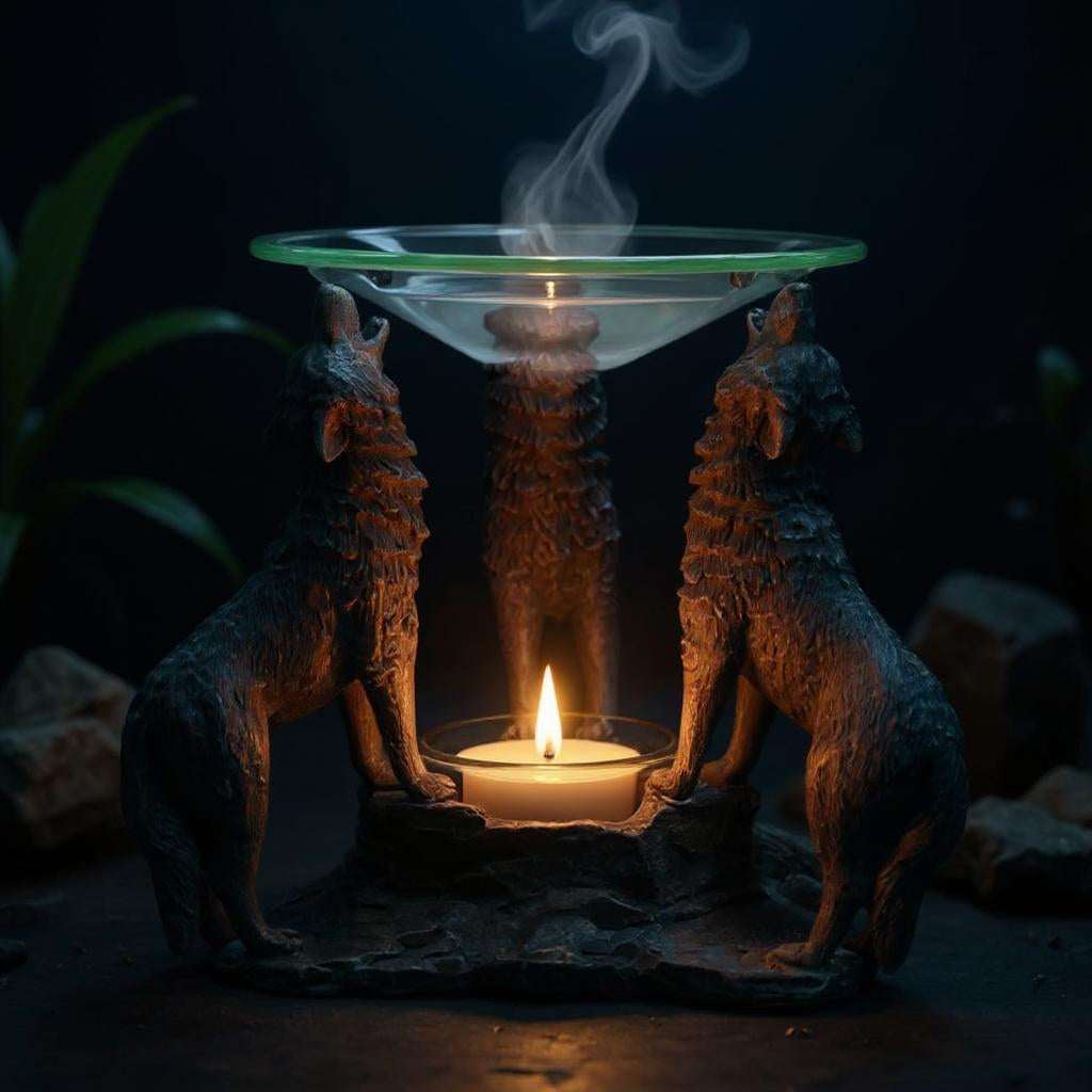 Moonlight Three Howling Wolves Oil Warmer