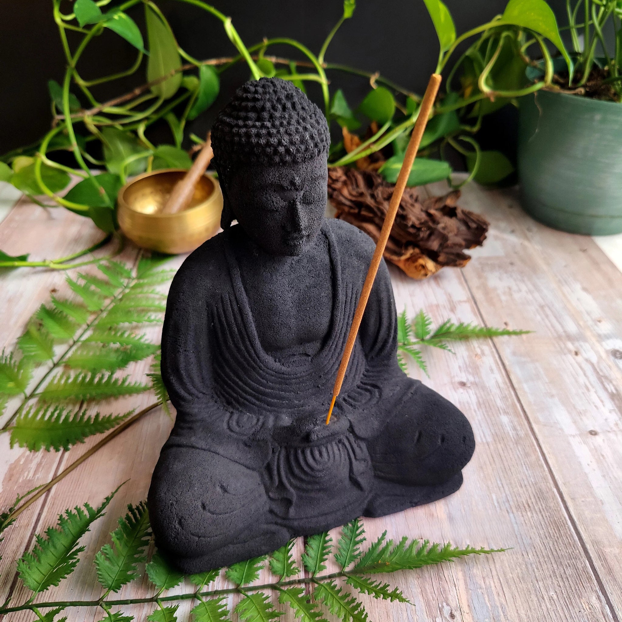 Meditating Buddha Volcanic Stone Statue