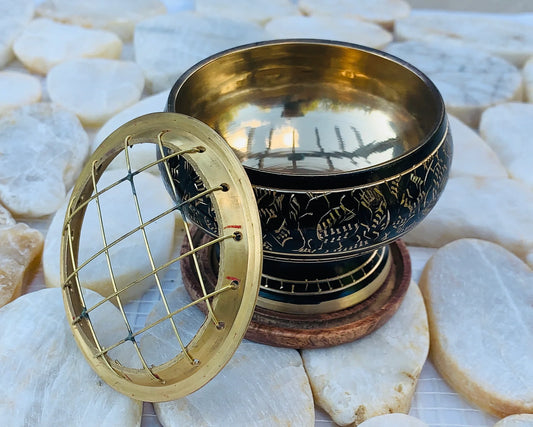 Brass Screen Charcoal Burner with Coaster